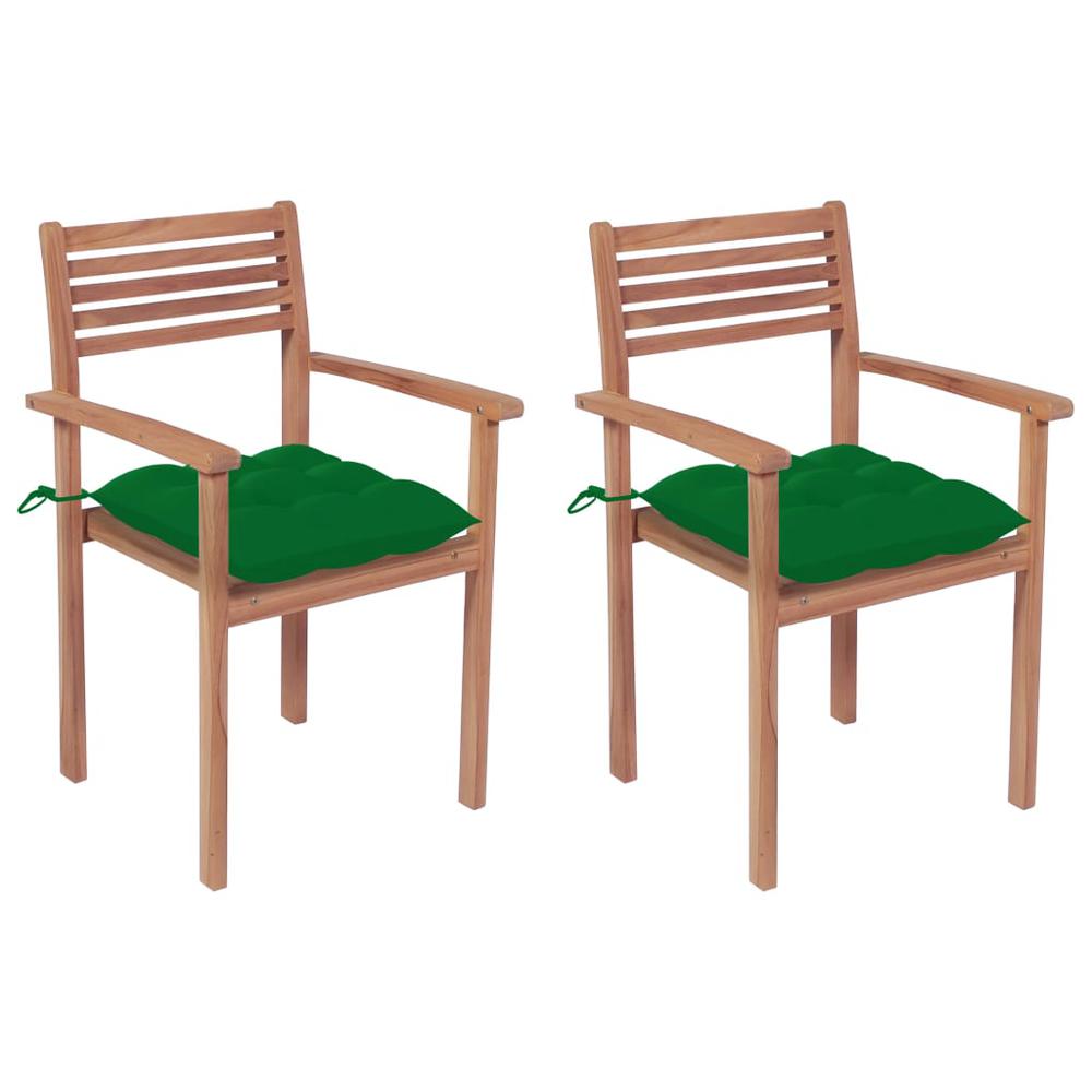 vidaXL Garden Chairs 2 pcs with Green Cushions Solid Teak Wood 2282