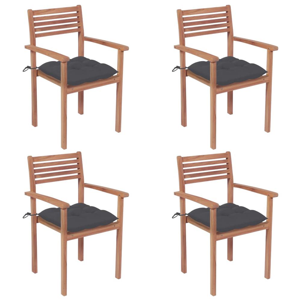 vidaXL Garden Chairs 4 pcs with Anthracite Cushions Solid Teak Wood 2304