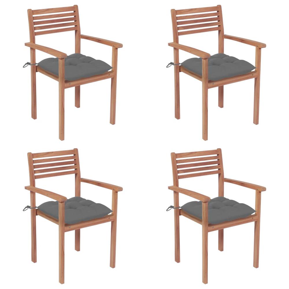 vidaXL Garden Chairs 4 pcs with Gray Cushions Solid Teak Wood 2305