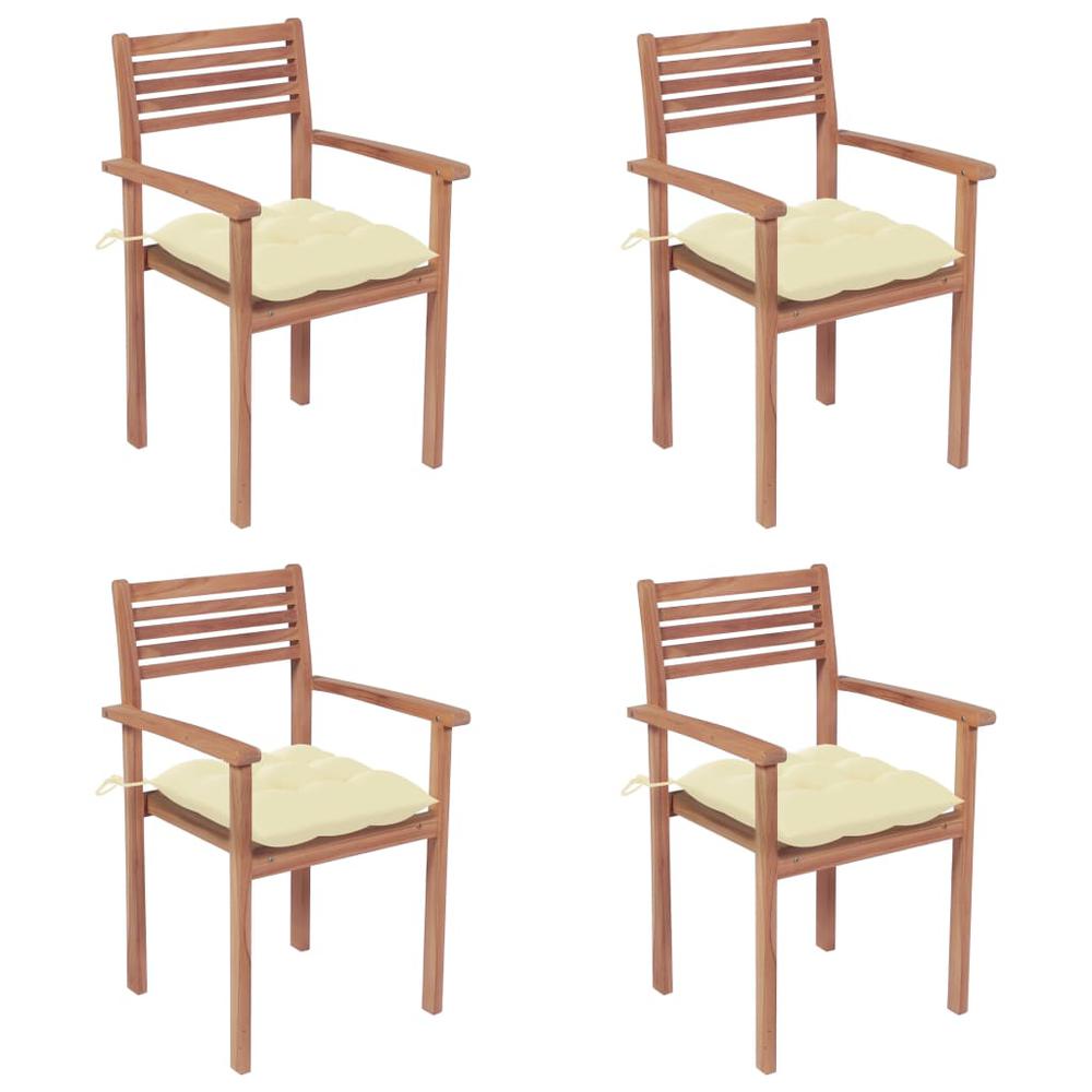 vidaXL Garden Chairs 4 pcs with Cream White Cushions Solid Teak Wood 2306