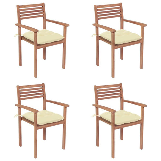 vidaXL Garden Chairs 4 pcs with Cream White Cushions Solid Teak Wood 2306