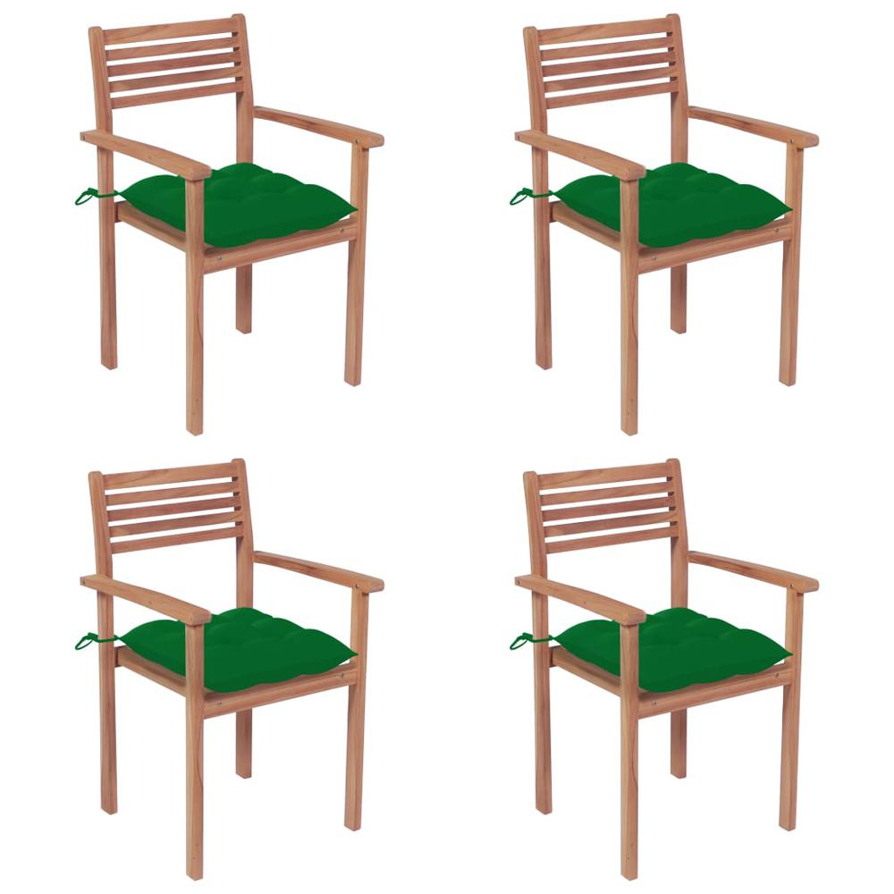 vidaXL Garden Chairs 4 pcs with Green Cushions Solid Teak Wood 2309