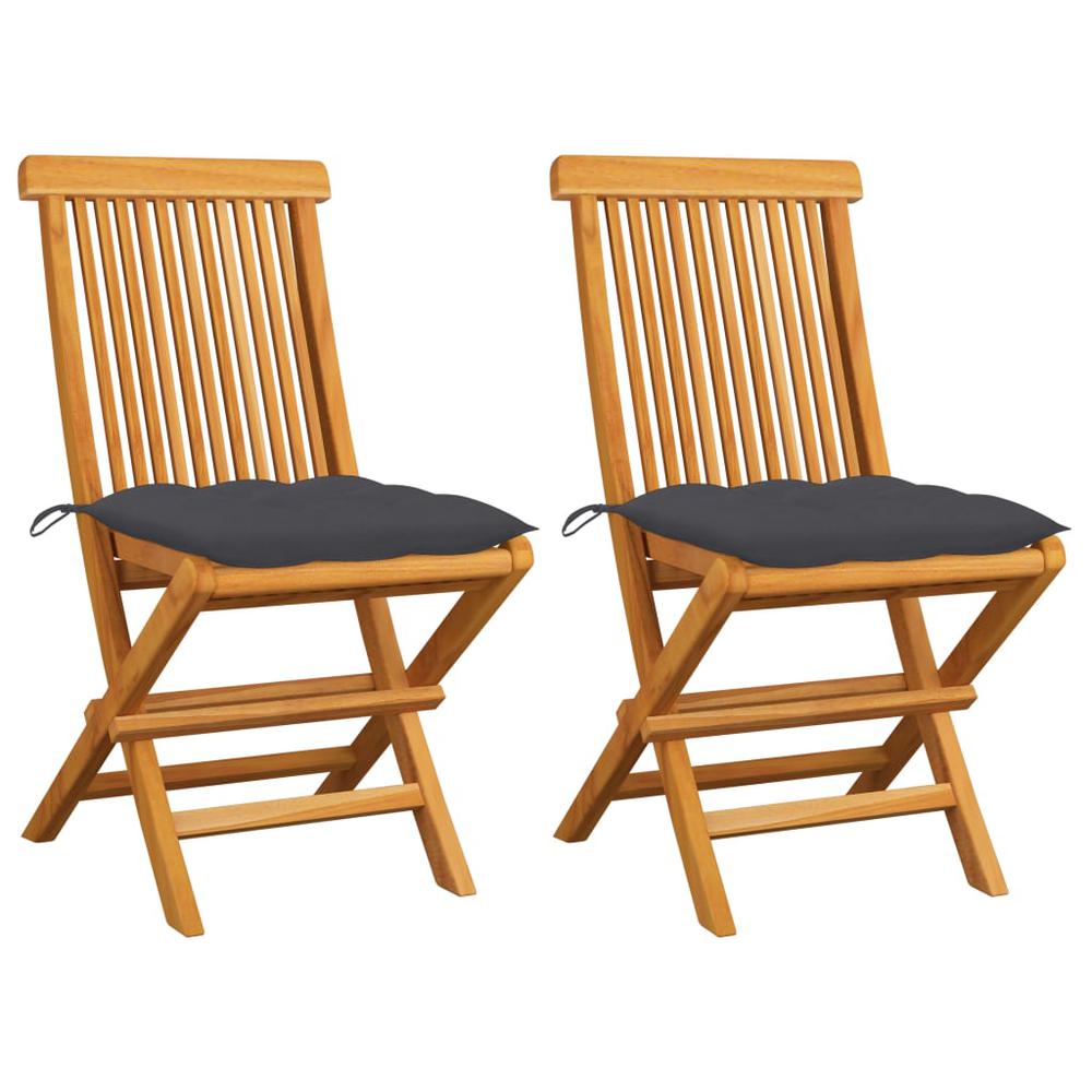 vidaXL Garden Chairs with Anthracite Cushions 2 pcs Solid Teak Wood 2475