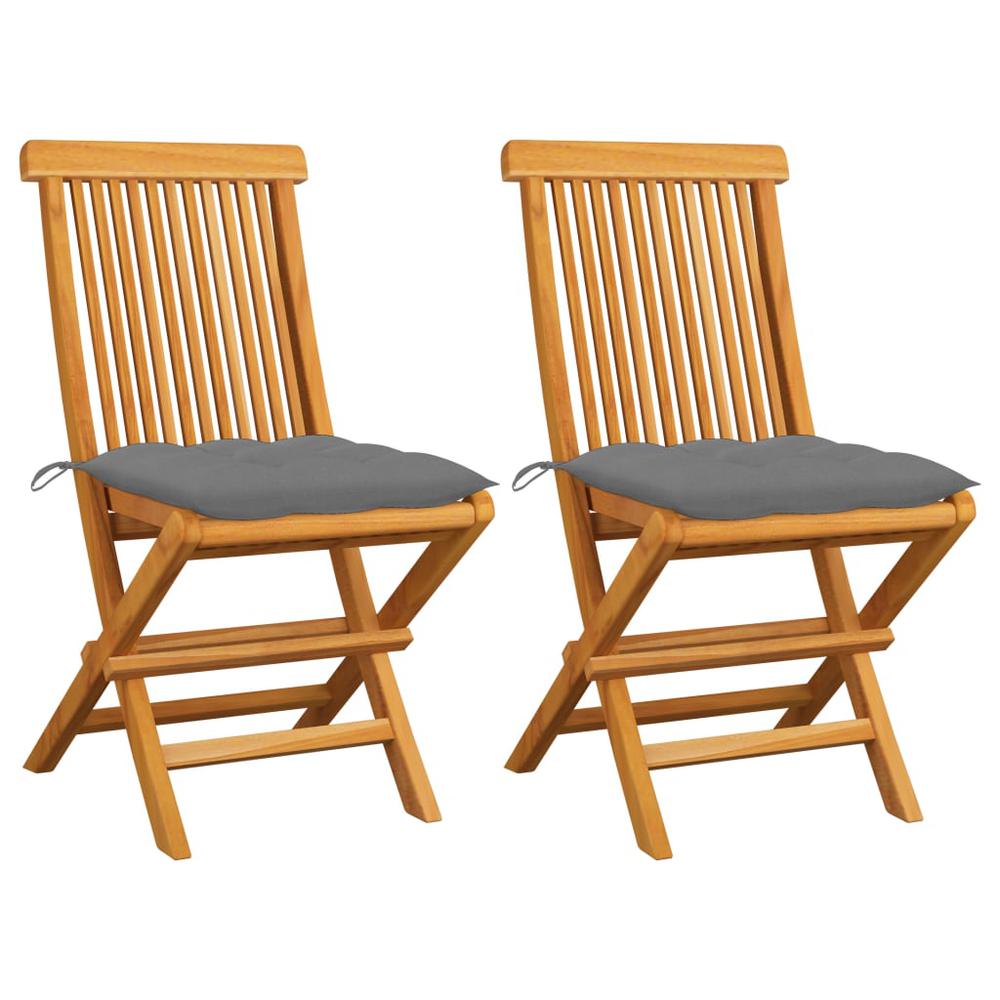 vidaXL Garden Chairs with Gray Cushions 2 pcs Solid Teak Wood 2476