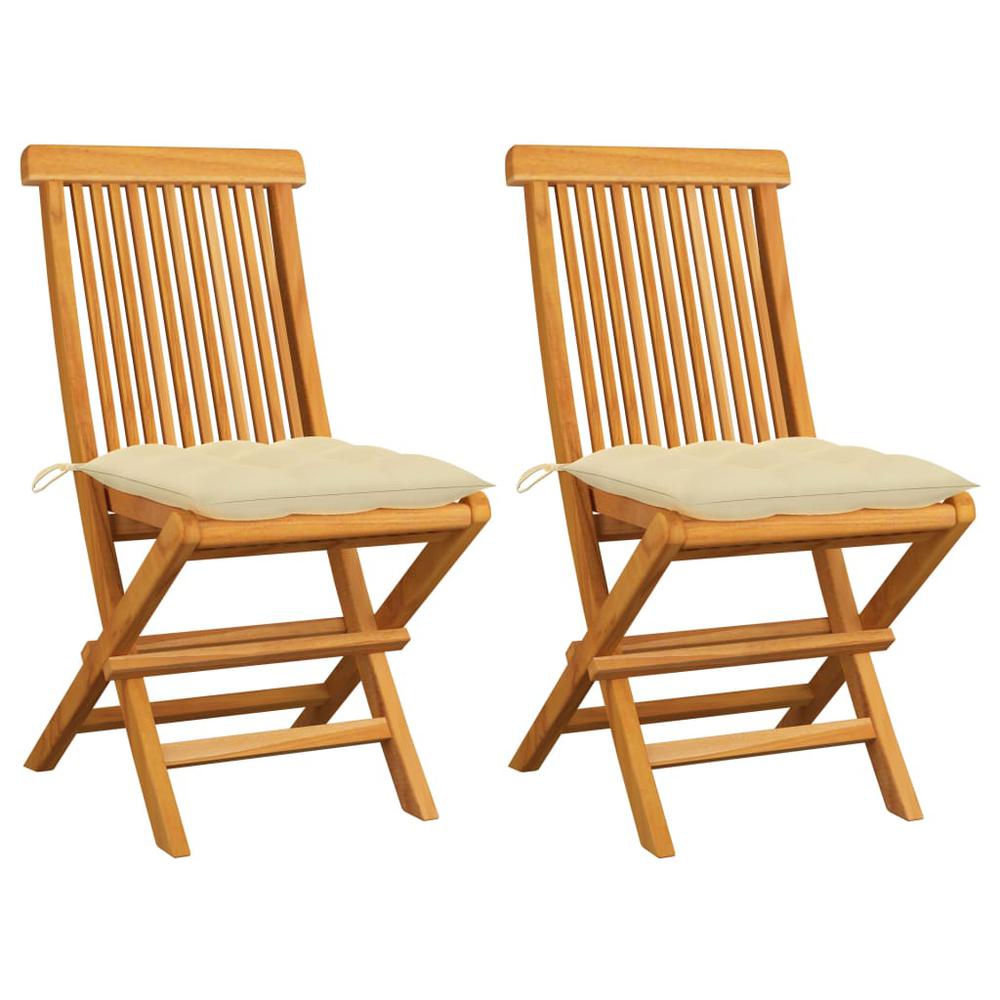 vidaXL Garden Chairs with Cream White Cushions 2 pcs Solid Teak Wood 2477