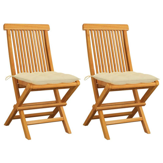 vidaXL Garden Chairs with Cream White Cushions 2 pcs Solid Teak Wood 2477