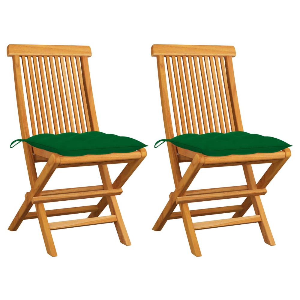 vidaXL Garden Chairs with Green Cushions 2 pcs Solid Teak Wood 2480