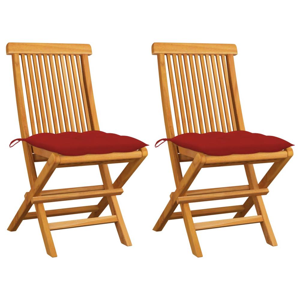 vidaXL Garden Chairs with Red Cushions 2 pcs Solid Teak Wood 2481