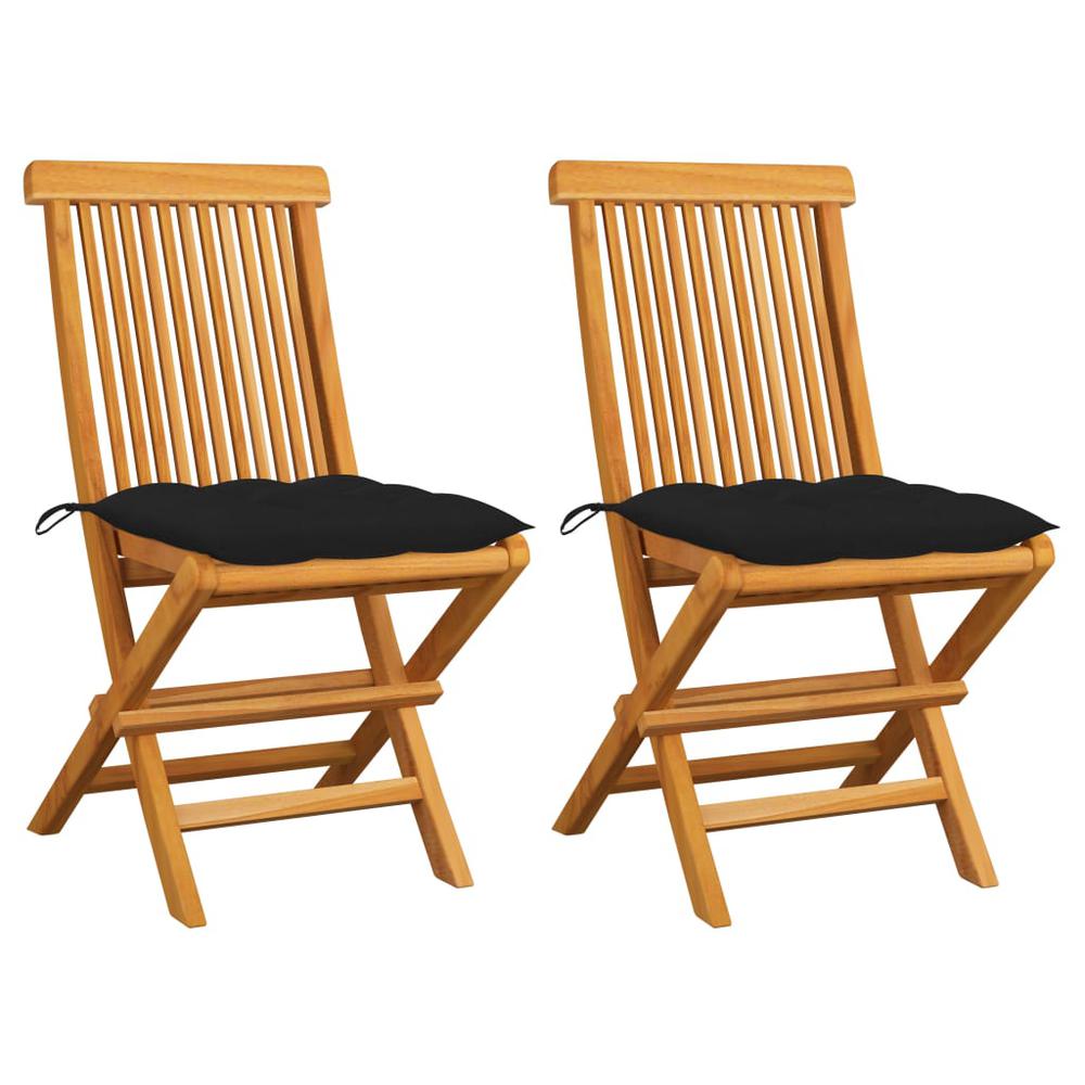 vidaXL Garden Chairs with Black Cushions 2 pcs Solid Teak Wood 2482