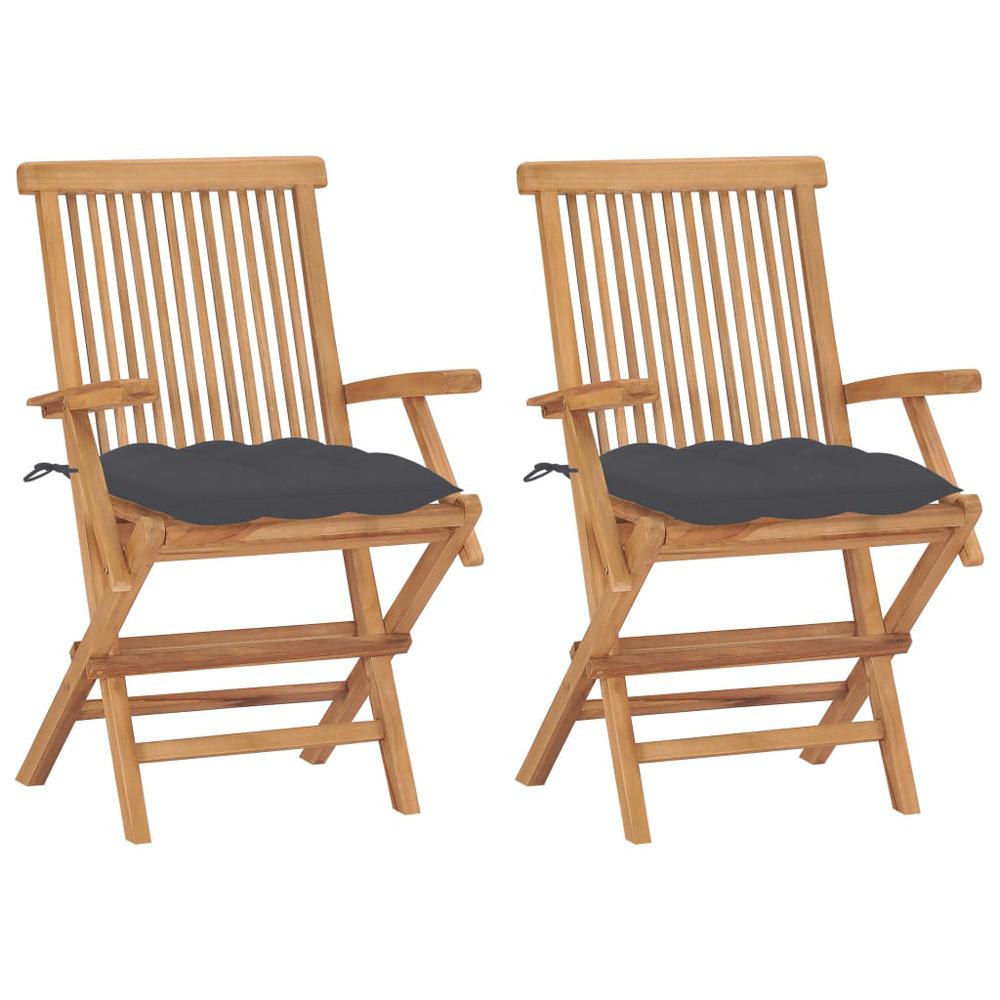 vidaXL Garden Chairs with Anthracite Cushions 2 pcs Solid Teak Wood 2502