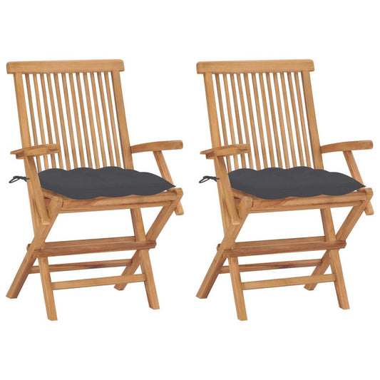 vidaXL Garden Chairs with Anthracite Cushions 2 pcs Solid Teak Wood 2502