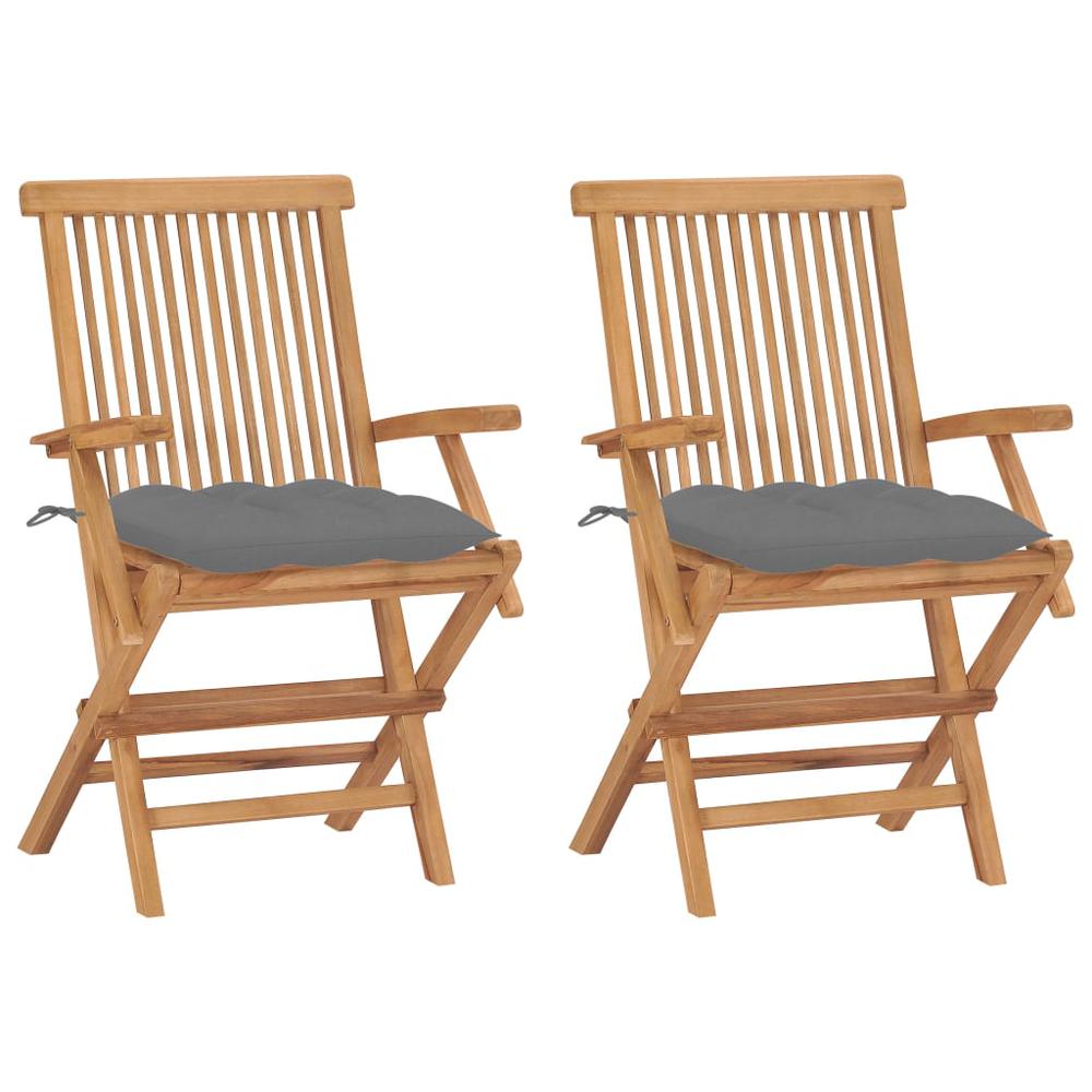 vidaXL Garden Chairs with Gray Cushions 2 pcs Solid Teak Wood 2503