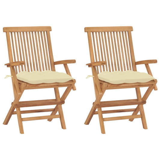 vidaXL Garden Chairs with Cream White Cushions 2 pcs Solid Teak Wood 2504