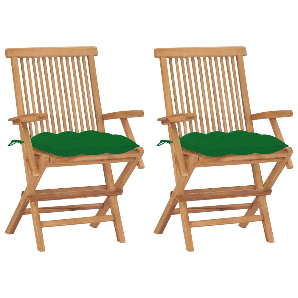 vidaXL Garden Chairs with Green Cushions 2 pcs Solid Teak Wood 2507