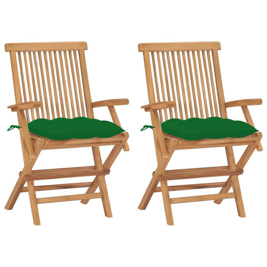 vidaXL Garden Chairs with Green Cushions 2 pcs Solid Teak Wood 2507