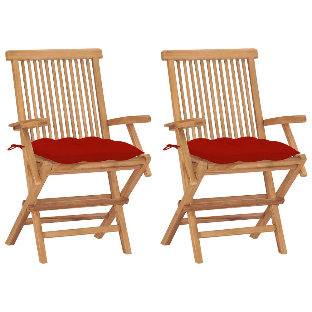 vidaXL Garden Chairs with Red Cushions 2 pcs Solid Teak Wood 2508