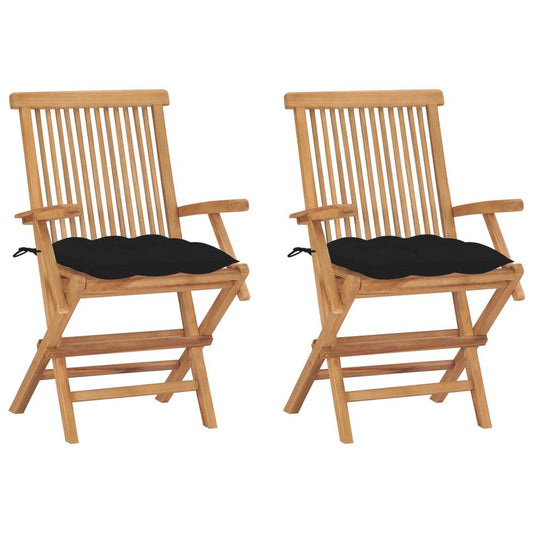 vidaXL Garden Chairs with Black Cushions 2 pcs Solid Teak Wood 2509