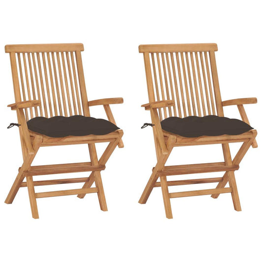 vidaXL Garden Chairs with Taupe Cushions 2 pcs Solid Teak Wood 2510