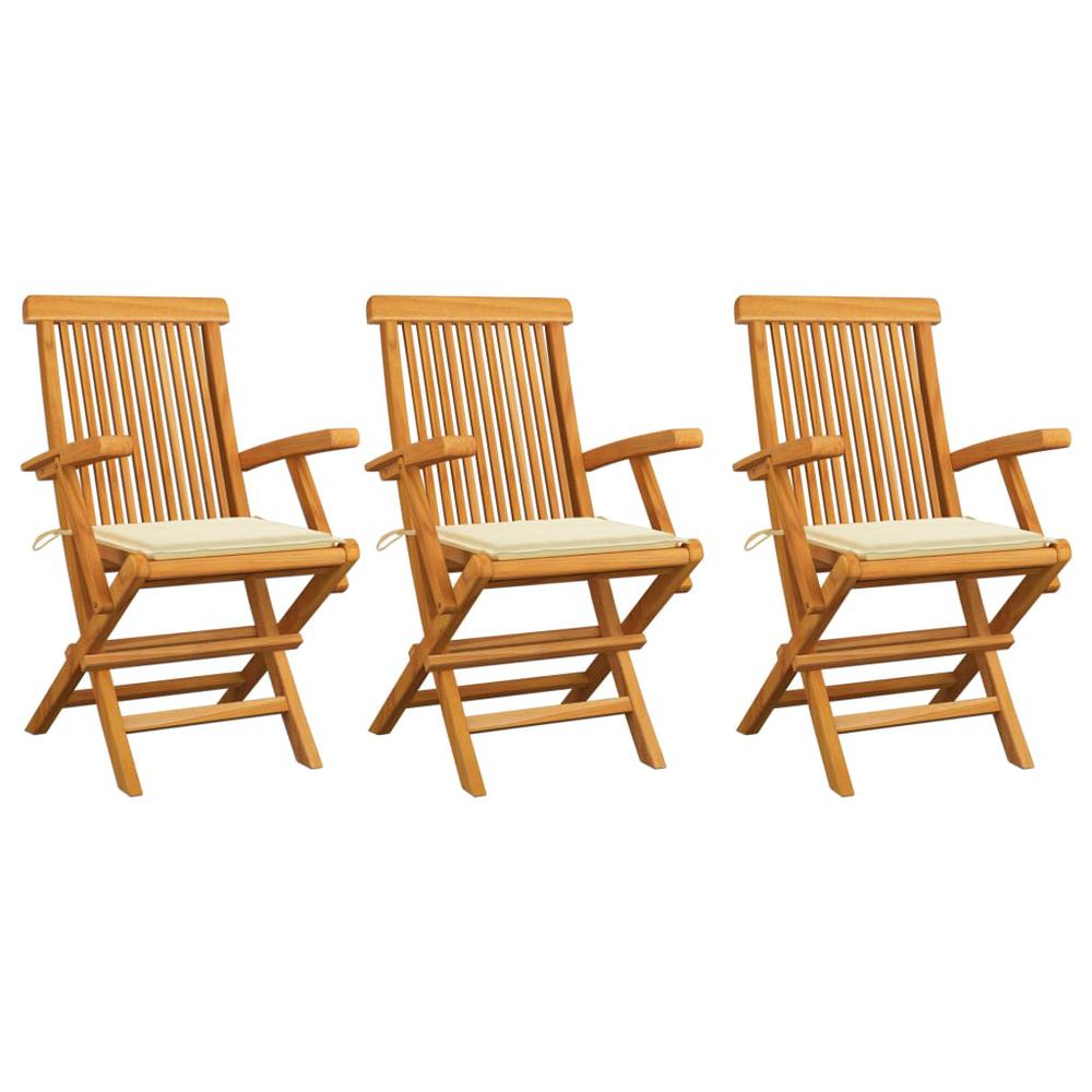 vidaXL Garden Chairs with Cream Cushions 3 pcs Solid Teak Wood, 3062516