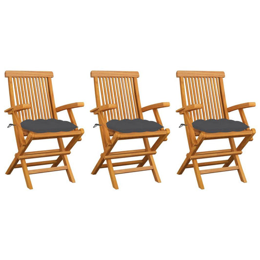 vidaXL Garden Chairs with Anthracite Cushions 3 pcs Solid Teak Wood 2529