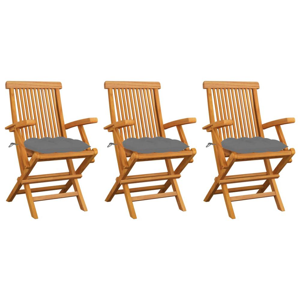 vidaXL Garden Chairs with Gray Cushions 3 pcs Solid Teak Wood 2530