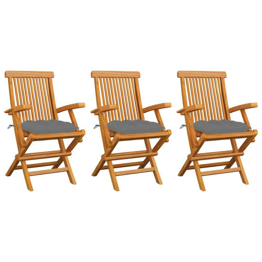 vidaXL Garden Chairs with Gray Cushions 3 pcs Solid Teak Wood 2530