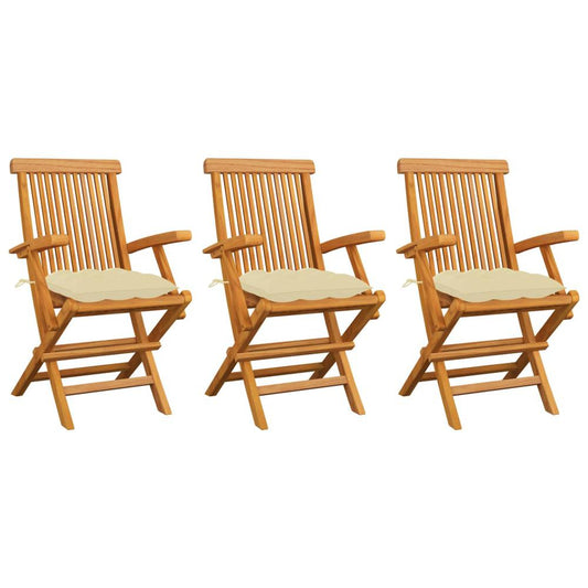 vidaXL Garden Chairs with Cream White Cushions 3 pcs Solid Teak Wood 2531