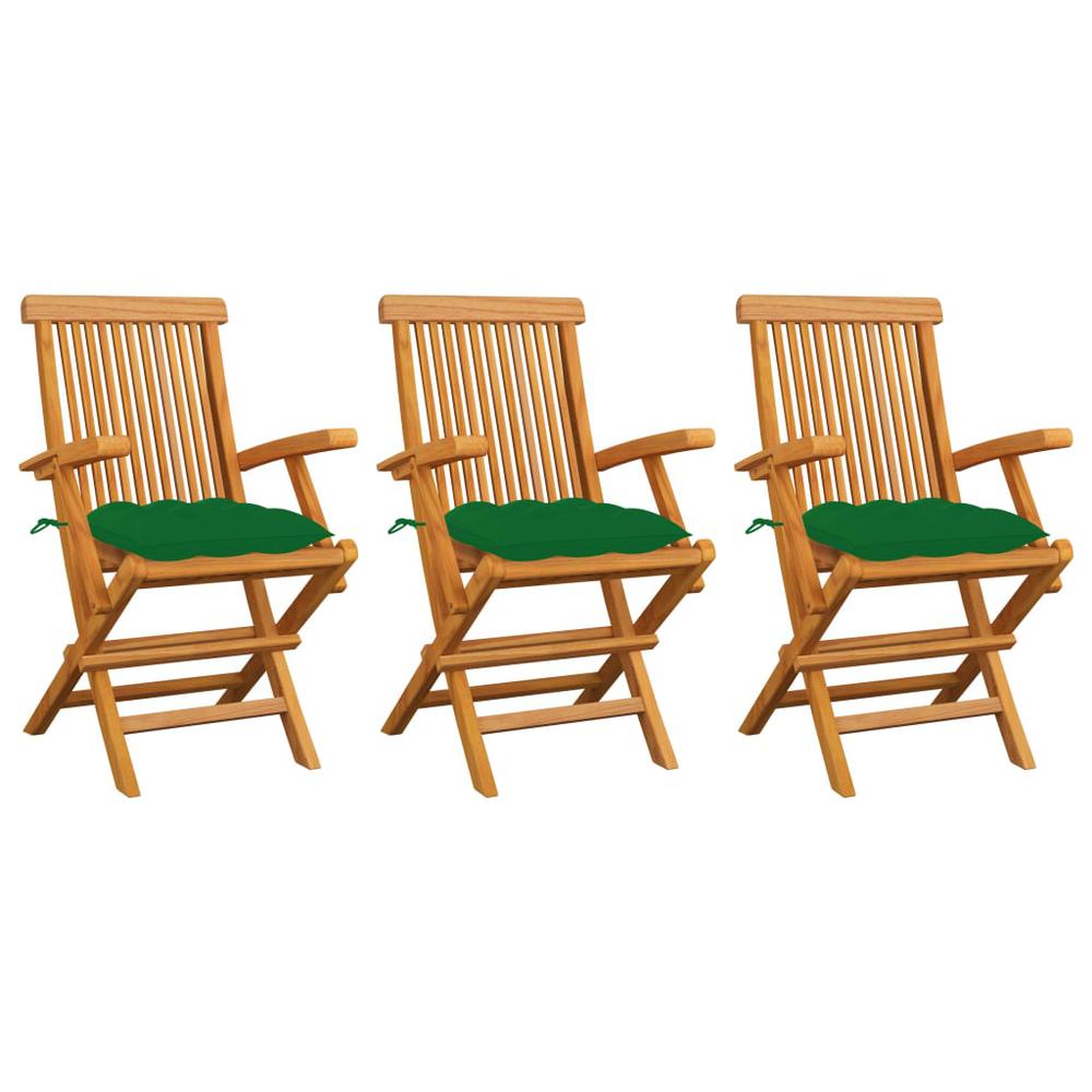 vidaXL Garden Chairs with Green Cushions 3 pcs Solid Teak Wood 2534