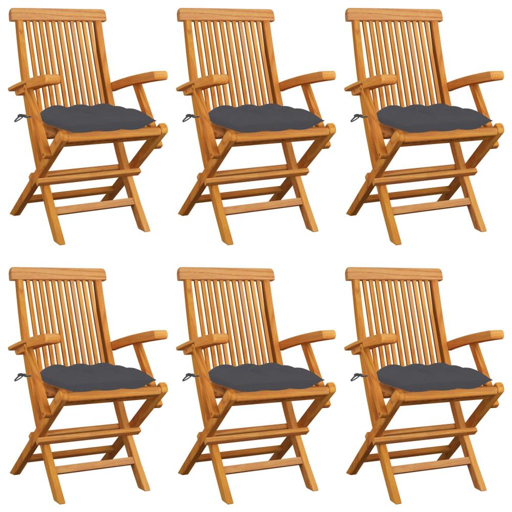 vidaXL Garden Chairs with Anthracite Cushions 6 pcs Solid Teak Wood 2556