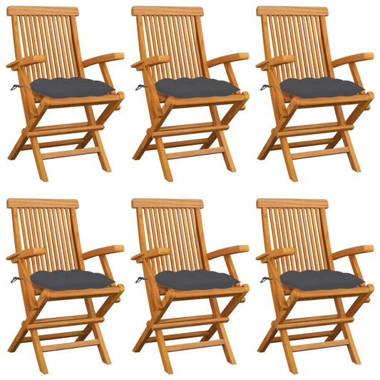 vidaXL Garden Chairs with Anthracite Cushions 6 pcs Solid Teak Wood 2556