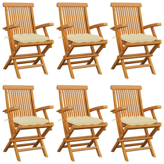 vidaXL Garden Chairs with Cream White Cushions 6 pcs Solid Teak Wood 2558