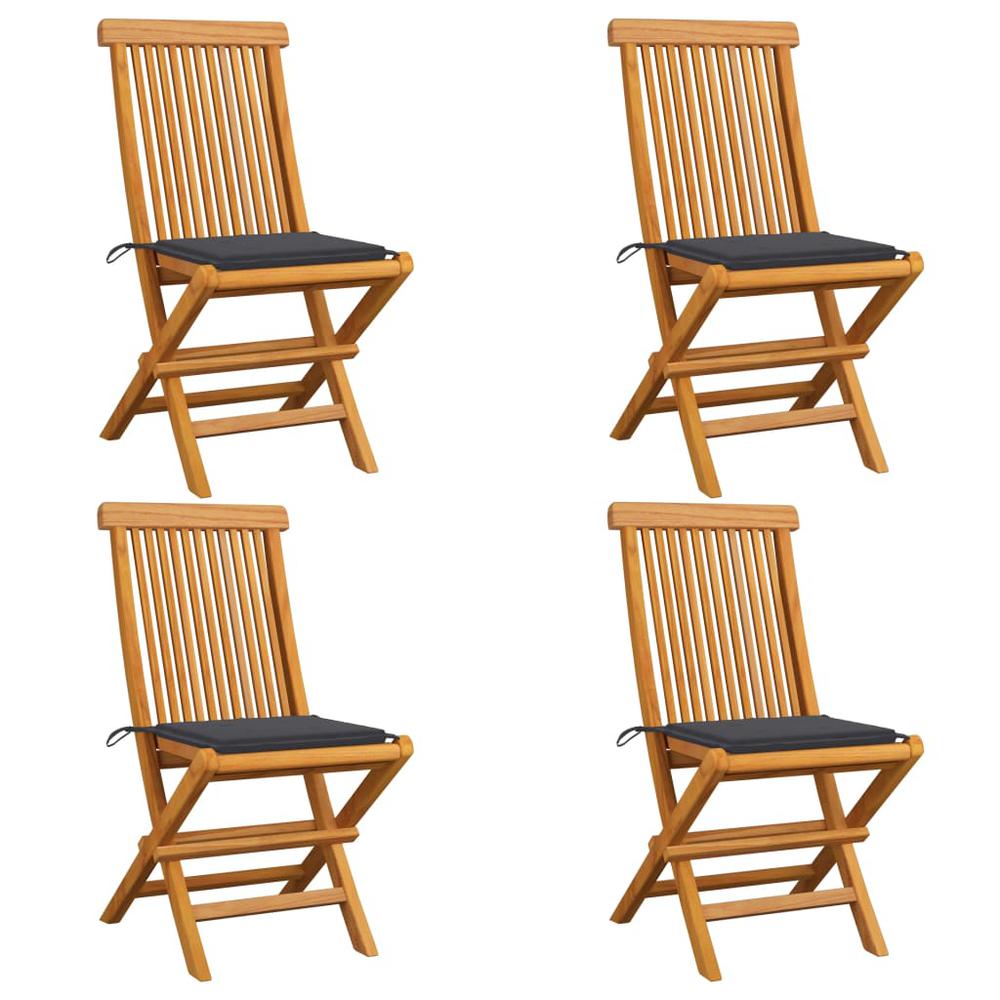 vidaXL Garden Chairs with Anthracite Cushions 4 pcs Solid Teak Wood, 3062568