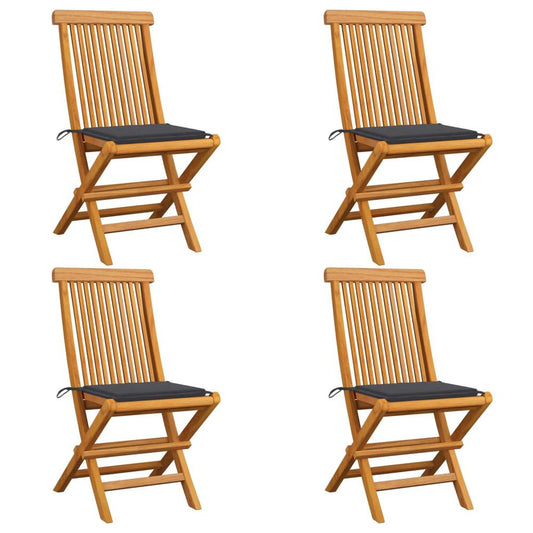 vidaXL Garden Chairs with Anthracite Cushions 4 pcs Solid Teak Wood, 3062568