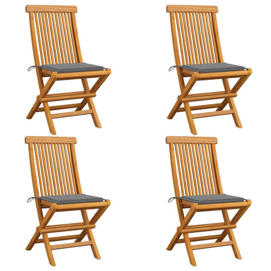 vidaXL Garden Chairs with Gray Cushions 4 pcs Solid Teak Wood, 3062569