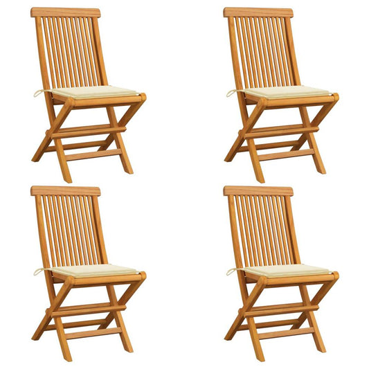 vidaXL Garden Chairs with Cream Cushions 4 pcs Solid Teak Wood, 3062570