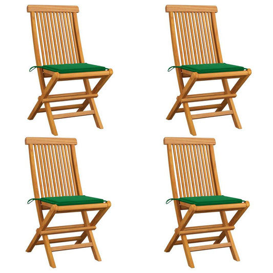 vidaXL Garden Chairs with Green Cushions 4 pcs Solid Teak Wood, 3062573