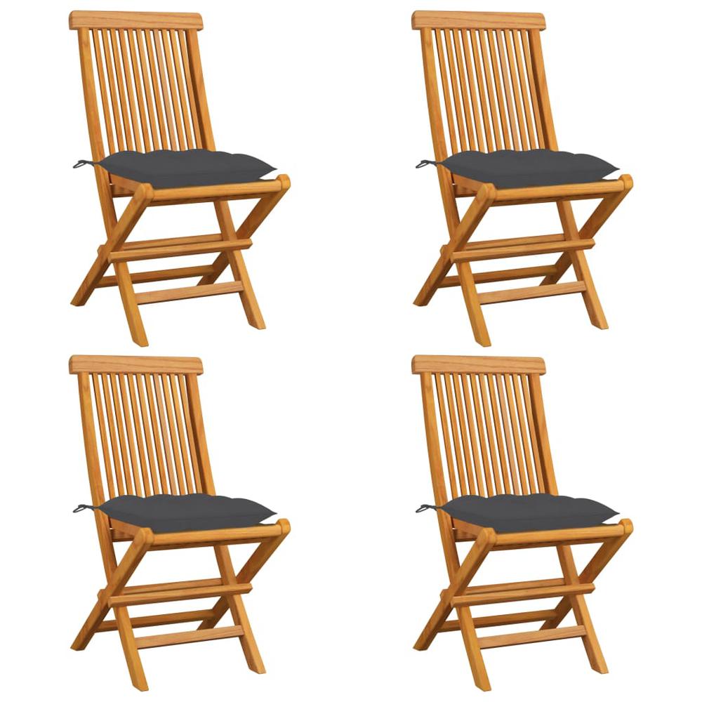 vidaXL Garden Chairs with Anthracite Cushions 4 pcs Solid Teak Wood 2583