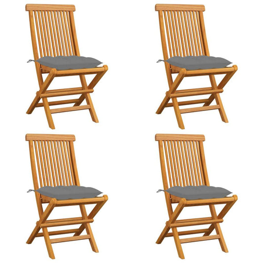 vidaXL Garden Chairs with Gray Cushions 4 pcs Solid Teak Wood 2584