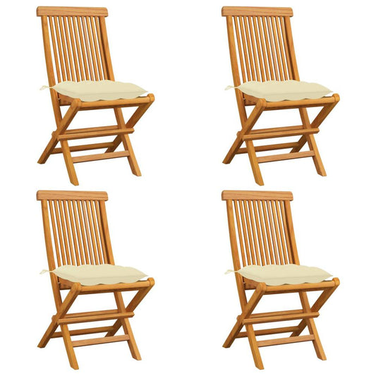 vidaXL Garden Chairs with Cream White Cushions 4 pcs Solid Teak Wood 2585