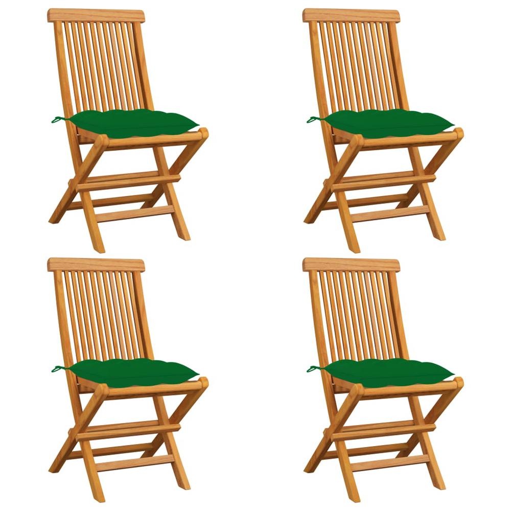 vidaXL Garden Chairs with Green Cushions 4 pcs Solid Teak Wood 2588