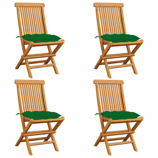 vidaXL Garden Chairs with Green Cushions 4 pcs Solid Teak Wood 2588