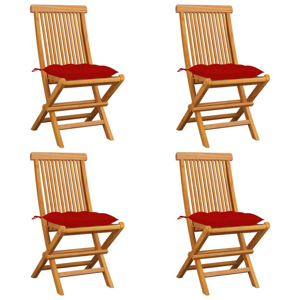 vidaXL Garden Chairs with Red Cushions 4 pcs Solid Teak Wood 2589