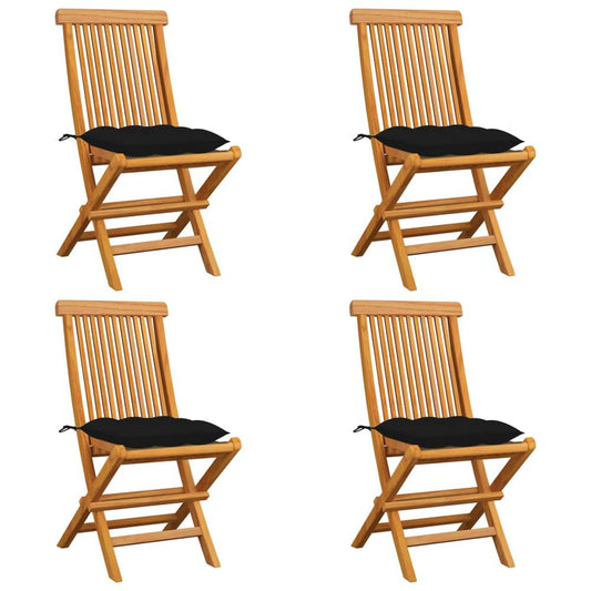 vidaXL Garden Chairs with Black Cushions 4 pcs Solid Teak Wood 2590