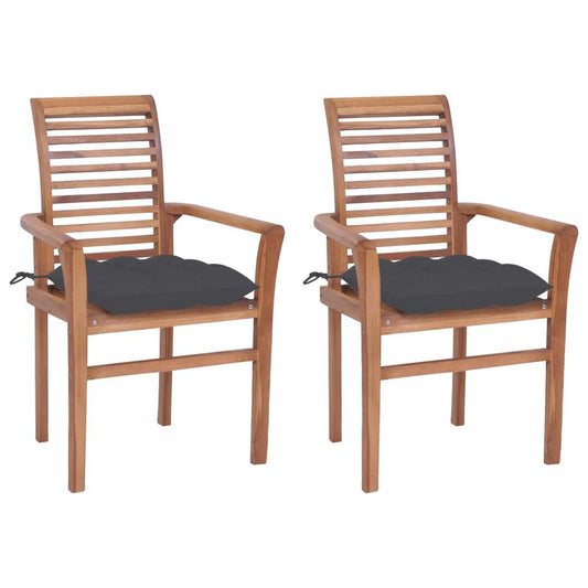 vidaXL Dining Chairs 2 pcs with Anthracite Cushions Solid Teak Wood 2610