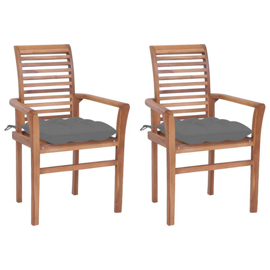 vidaXL Dining Chairs 2 pcs with Gray Cushions Solid Teak Wood 2611