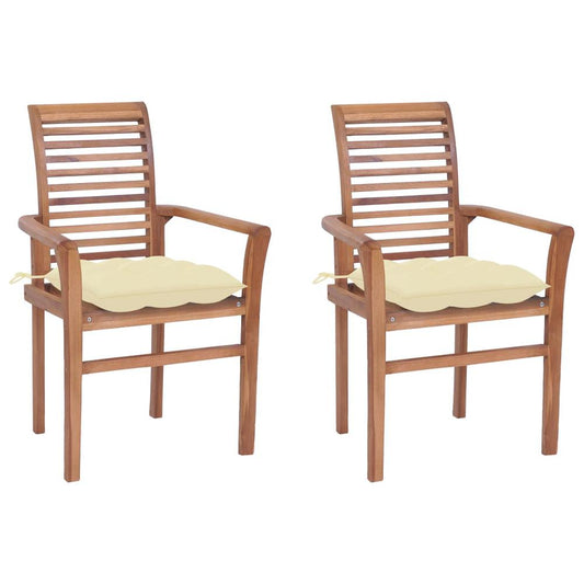 vidaXL Dining Chairs 2 pcs with Cream White Cushions Solid Teak Wood 2612