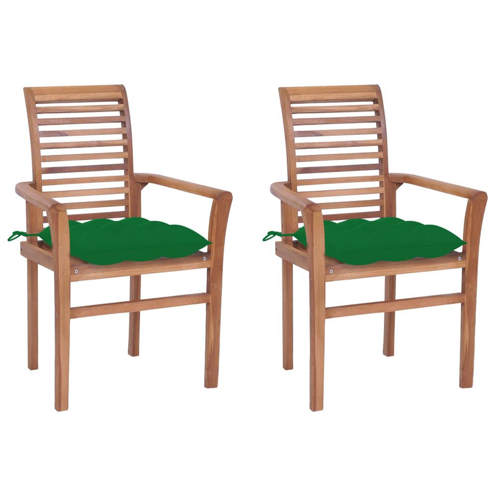 vidaXL Dining Chairs 2 pcs with Green Cushions Solid Teak Wood 2615