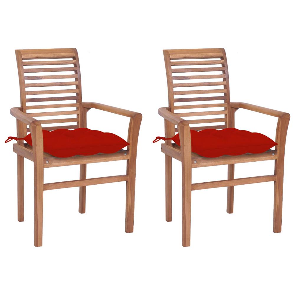 vidaXL Dining Chairs 2 pcs with Red Cushions Solid Teak Wood 2616