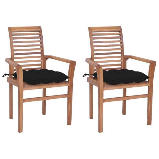 vidaXL Dining Chairs 2 pcs with Black Cushions Solid Teak Wood 2617