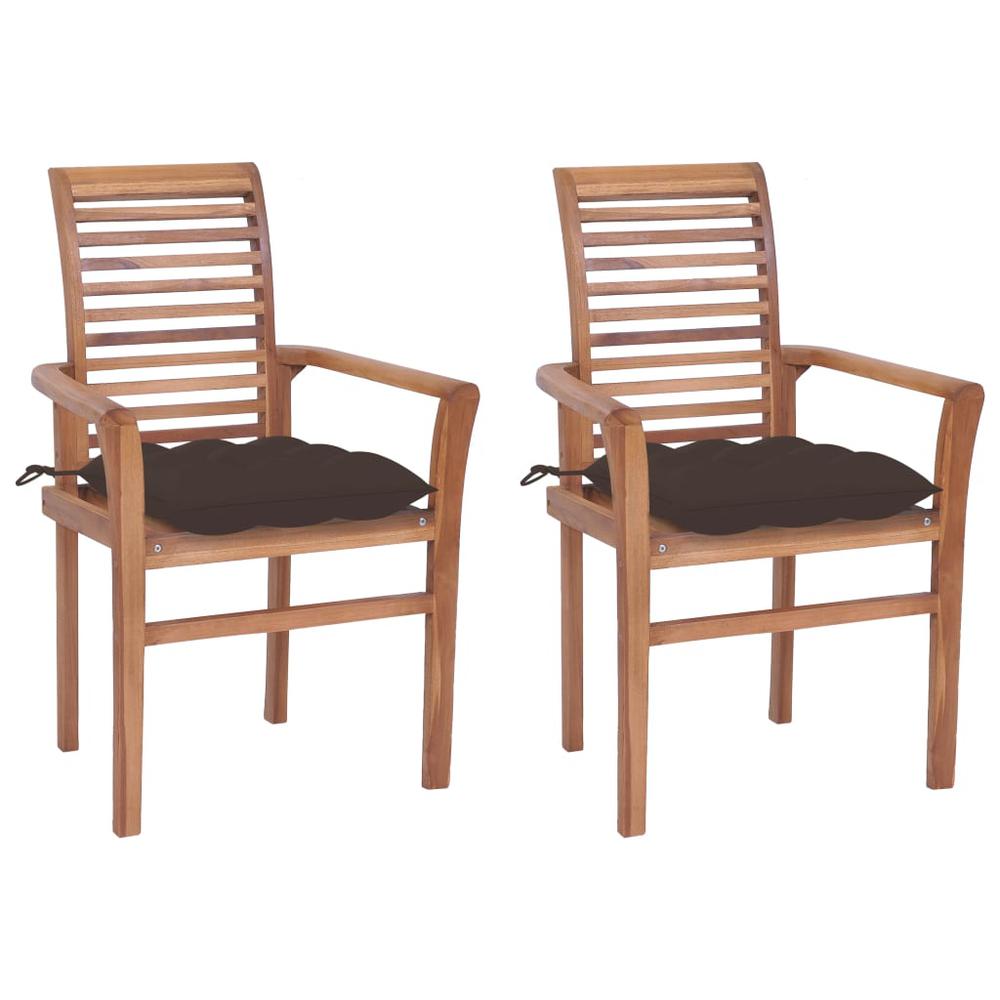 vidaXL Dining Chairs 2 pcs with Taupe Cushions Solid Teak Wood 2618